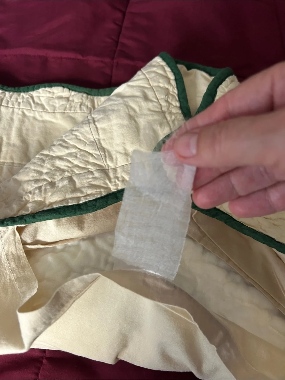 Embroidered Rose Quilted Pillow Sham Set - Cream with Burgundy & Green